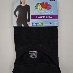 Fruit of the Loom Women's Black Waffle Crew Thermal Long Sleeve Size X Small